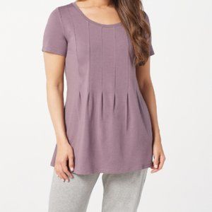 M AnyBody Cozy Knit Seamed T Shirt Top Blouse Plum